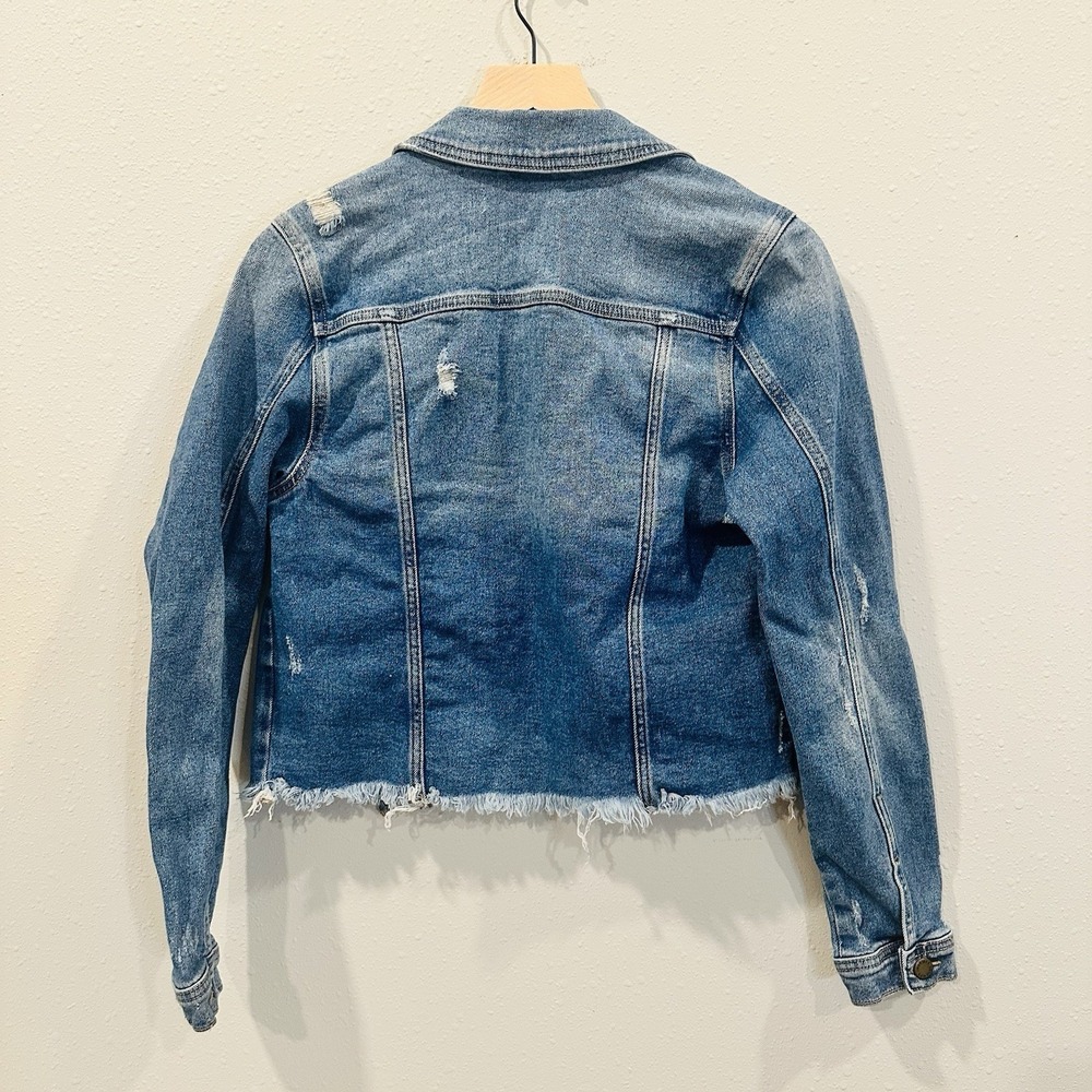Just‎ USA Boutique Women Distressed Blue Staircase Hem Jean Jacket Button Up-Med - Picture 3 of 13